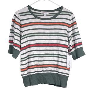 Liz Claiborne Sweater Women's Large Green and White Striped Short Sleeve NWT